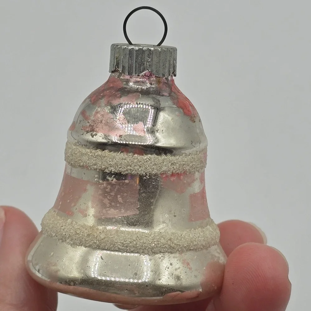 Vintage Mercury Glass Pink Striped Bell ~ Shiny‎ Brite ~ 2